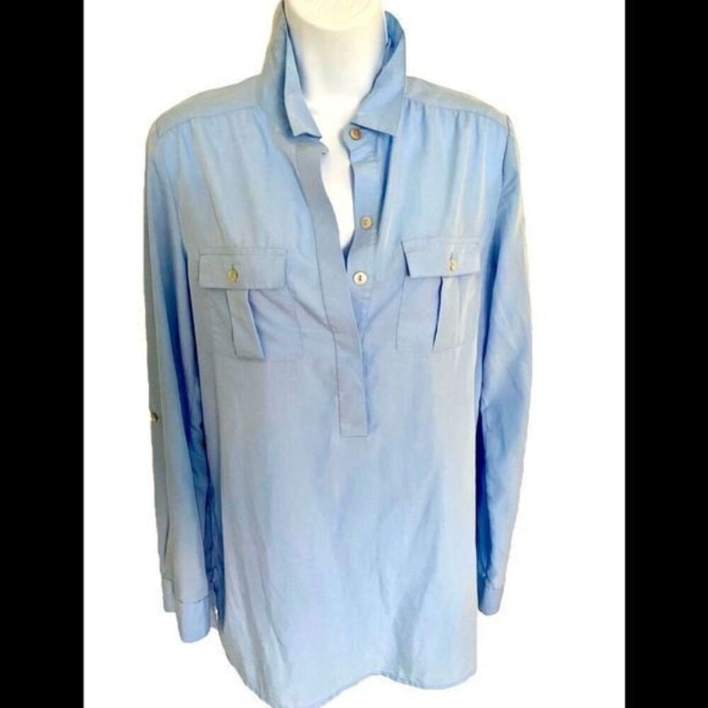 Chicoβs PopoverΒ Shirt -S(0 Chicoβs sizing ) blue modal polyester